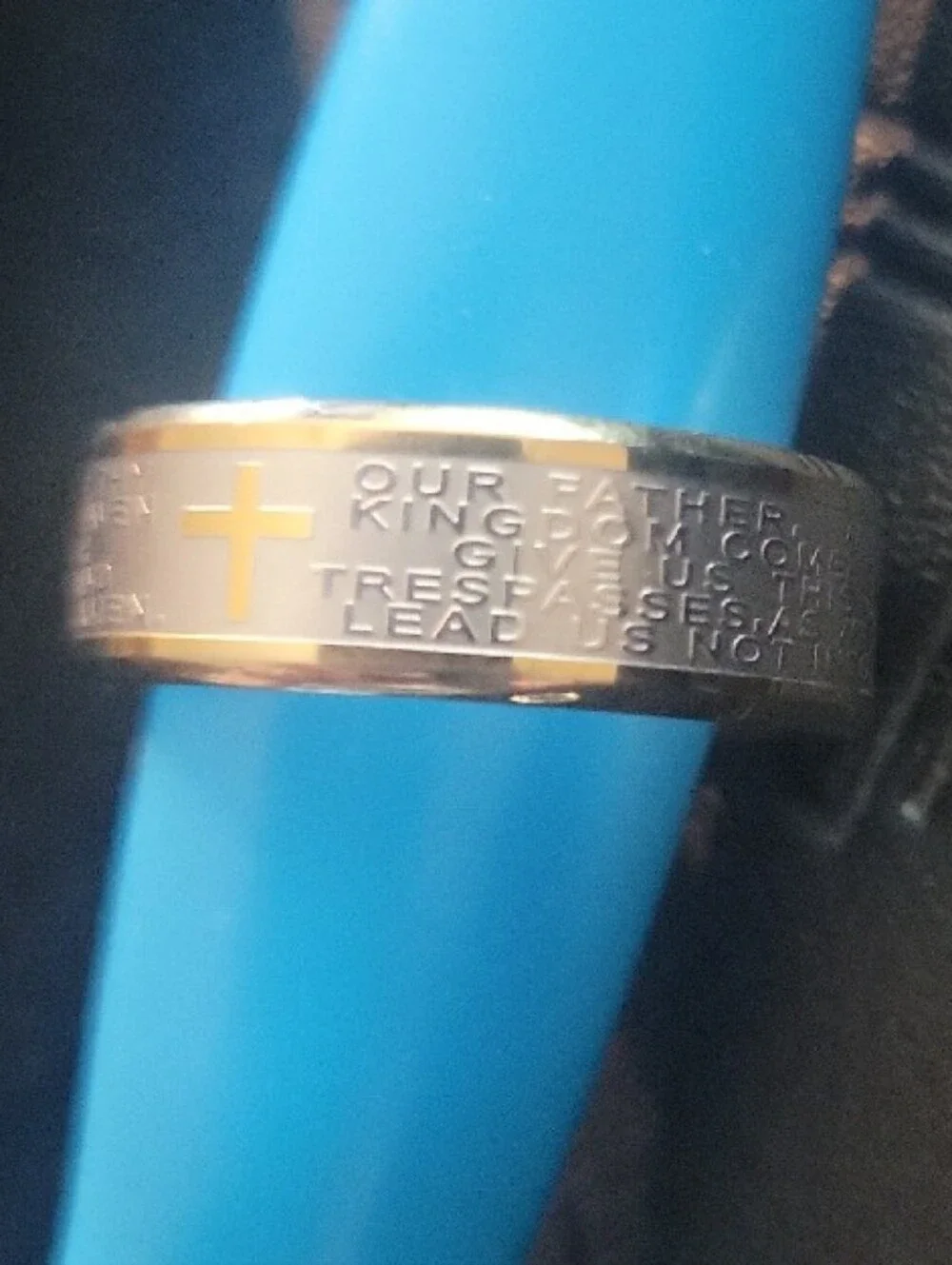 Lords Prayer Two Tone Stainless Ring Size 10